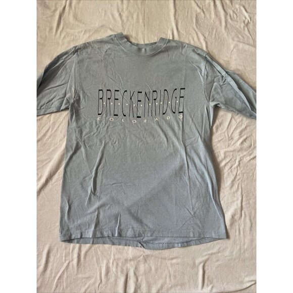 Hanes Beefy-T Long-Sleeve Shirt Breckenridge Colorado Graphic Design Light Blue - Picture 1 of 7